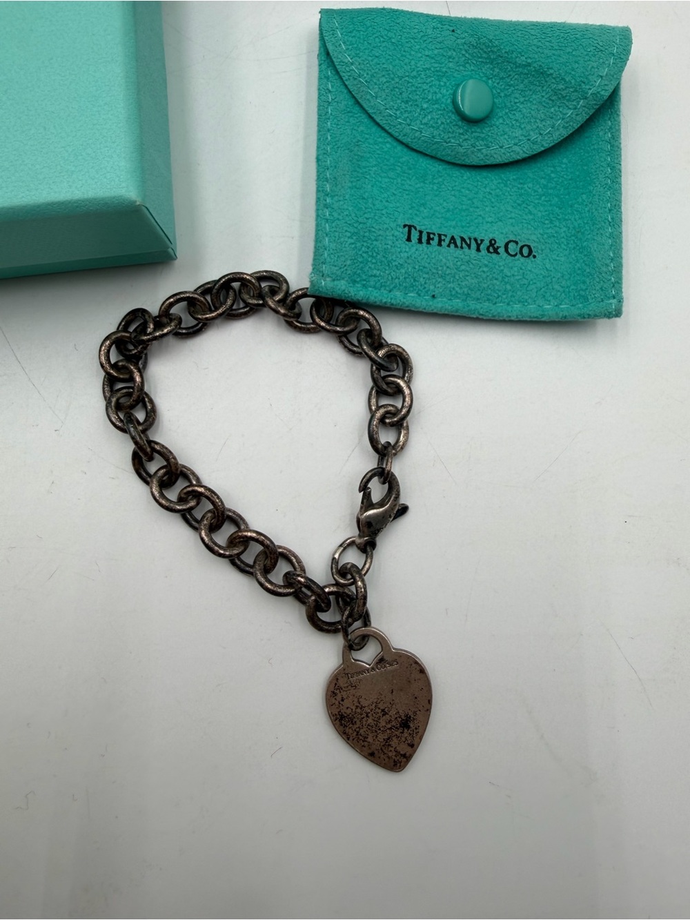 Tiffany & Co. Oxidized Silver-Tone Link Bracelet with Heart Tag